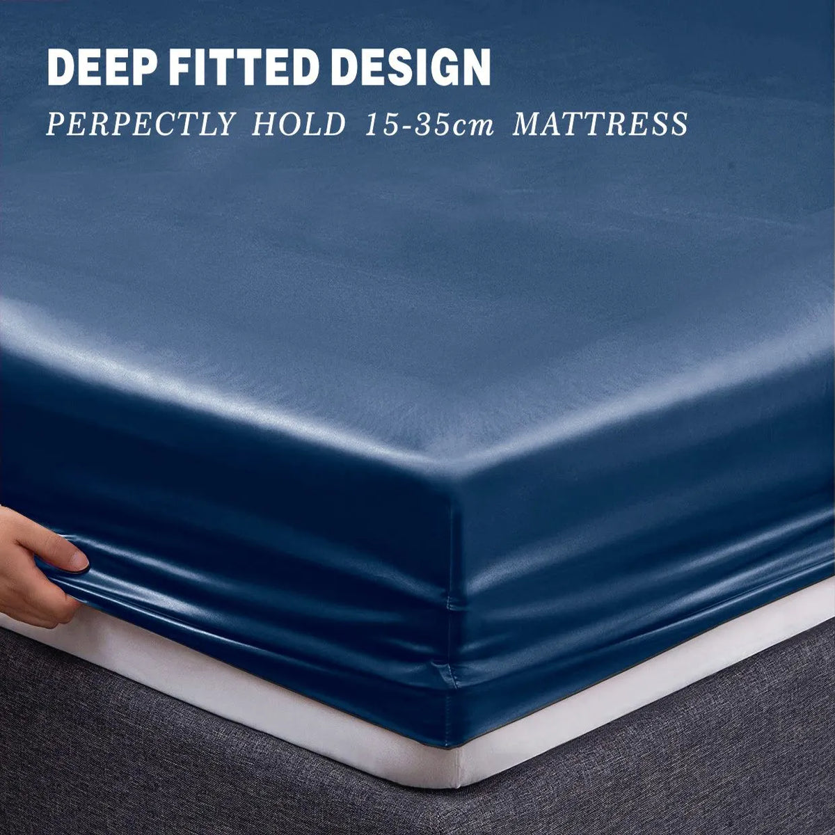 Art Silk Satin Sheet Set Hotel 4 Pieces Fitted/Flat Sheet Bedding Set-Luxury Soft Silky Sheets for Hair and Skin, Similar to Silk Bed Sheets Set 4 Pieces(Queen,Navy) - Image 3