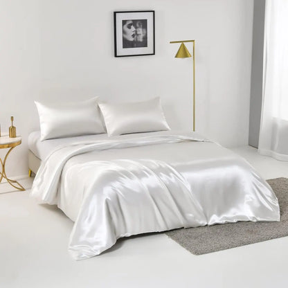 Satin Quilt cover Set Hotel 3 Pieces Quilt cover with Pillowcase, Art Silk Bedding Set-Luxury Soft Silky pillowcase for Hair and Skin, Similar to Silk Duvet/Donna Cover Set- 3 Pieces(Super King,White) - Image 2