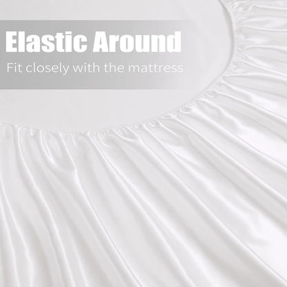 Satin Fitted Sheet Set Hotel 3 Pieces Fitted Sheet with Pillowcase, Art Silk Bedding Set-Luxury Soft Silky Sheets for Hair and Skin, Similar to Silk Fitted Sheets Set 3 Pieces(Super King,White) - Image 4