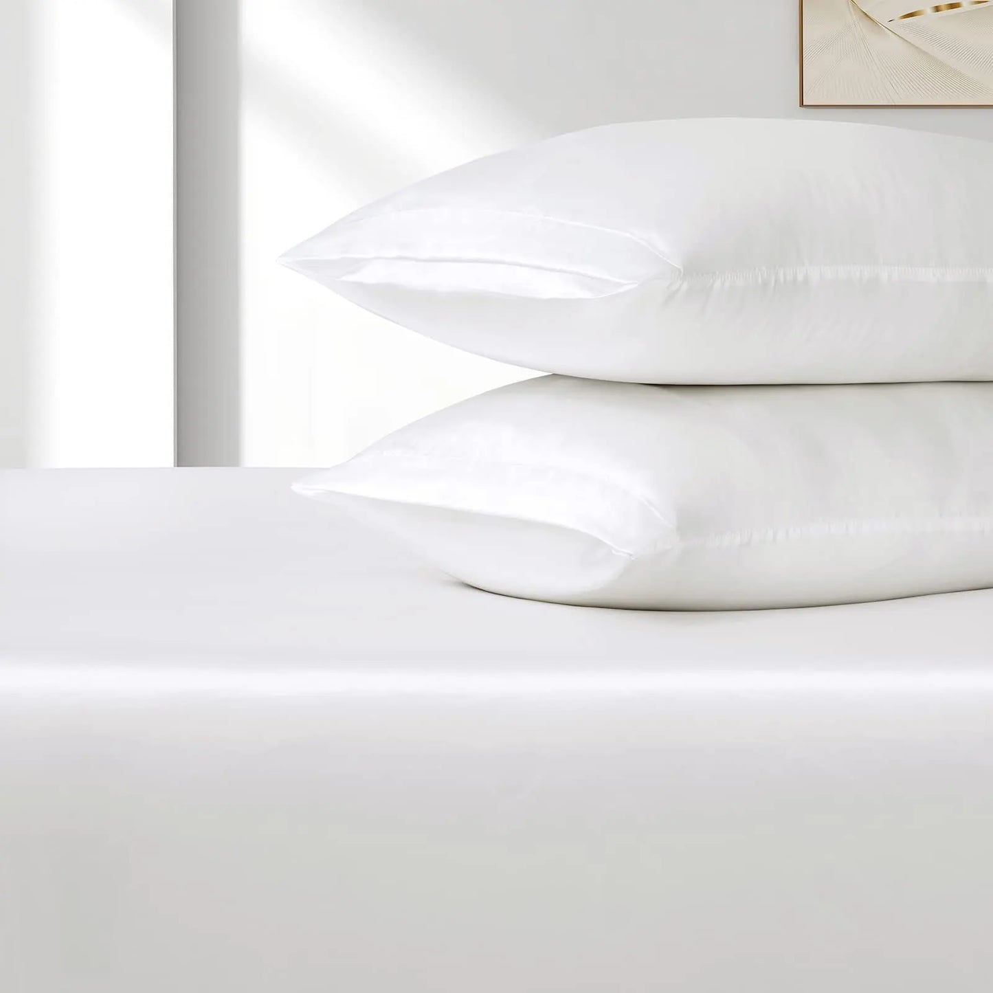 Satin Fitted Sheet Set Hotel 3 Pieces Fitted Sheet with Pillowcase, Art Silk Bedding Set-Luxury Soft Silky Sheets for Hair and Skin, Similar to Silk Fitted Sheets Set 3 Pieces(Super King,White) - Image 5