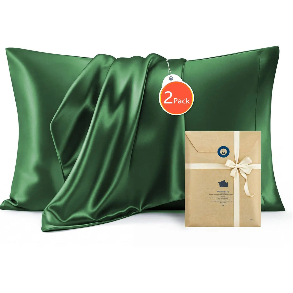 Silk Pillowcase for Hair and Skin Mulberry Silk Pillowcase Soft Breathable Smooth Both Sided Natural Silk Pillowcase with Envelope pocket Beauty Sleep Silk Pillow Case for Gift (2 Pack, Standard, Green)