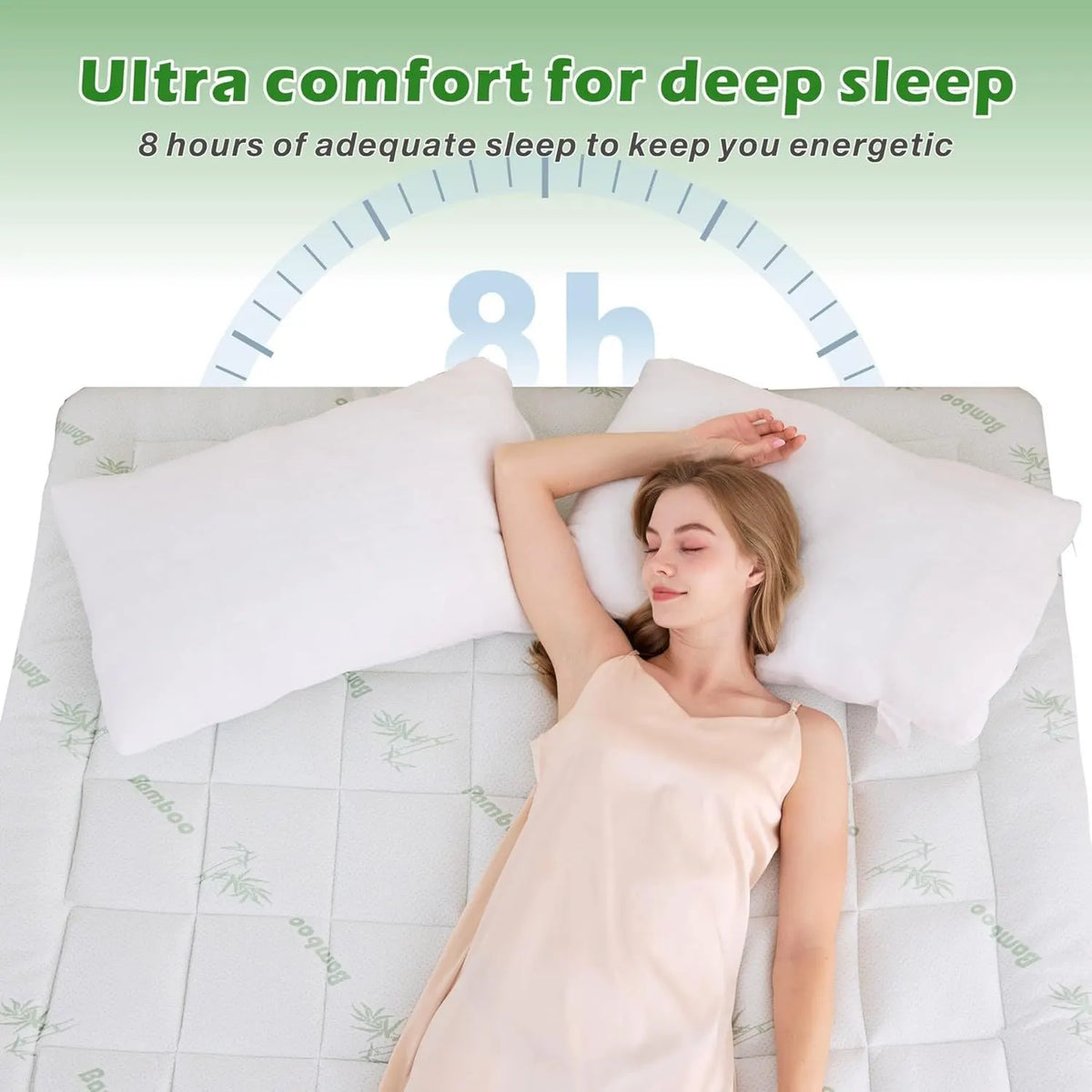 800GSM Mattress Topper Viscose Derived from Bamboo, Thick Pillowtop Fitted Mattress Cover with 45cm Deep Skirt - Machine Washable Hypoallergenic(Double,Green) - Image 7