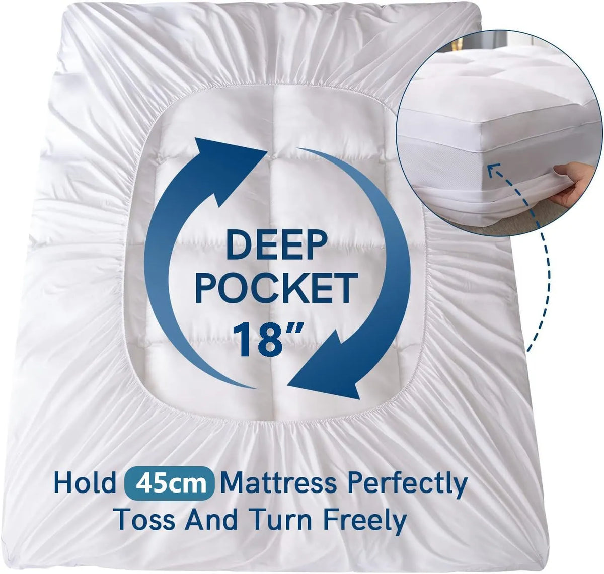 800GSM Mattress Topper Viscose Derived from Bamboo, Thick Pillowtop Fitted Mattress Cover with 45cm Deep Skirt - Machine Washable Hypoallergenic(Super King,Black) - Image 7