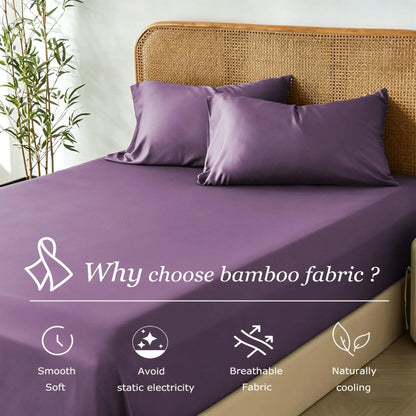 3 Piece Hotel Bamboo Cooling Fitted Sheet Set & Pillowcase -Ultra Soft 2000TC Breathable Fitted Bed Sheets Set with 37 Centimetre Deep Pocket-Cooling Sheets for Hot Sleepers(Purple,Double) - Image 2
