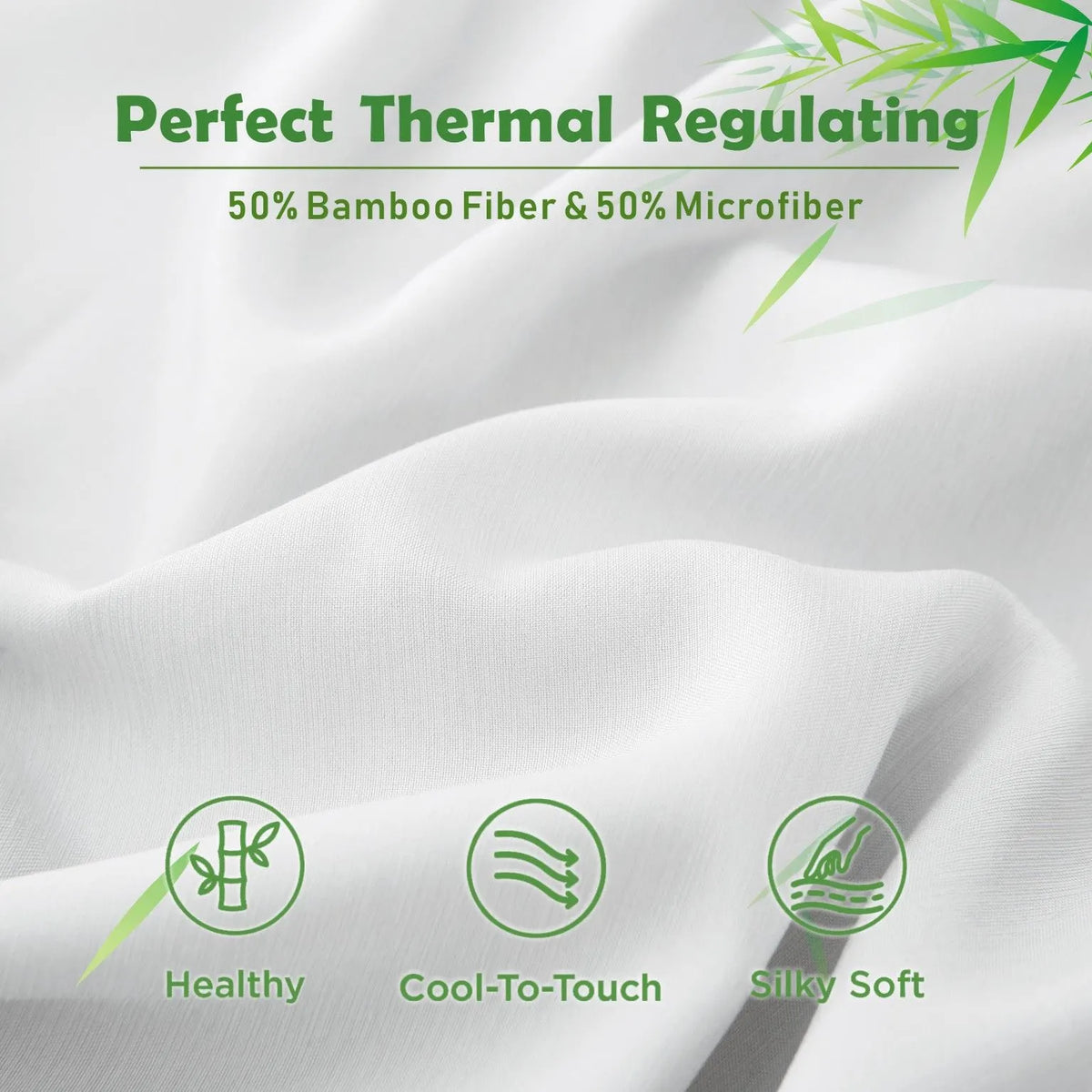 3 Piece Hotel Bamboo Cooling Fitted Sheet Set & Pillowcase -Ultra Soft 2000TC Breathable Fitted Bed Sheets Set with 37 Centimetre Deep Pocket-Cooling Sheets for Hot Sleepers(White,King) - Image 3