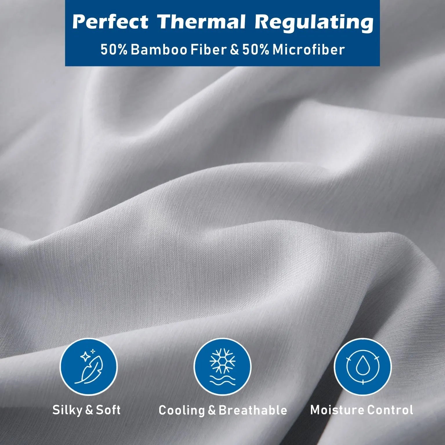 3 Piece Hotel Bamboo Cooling Sheet Set -Ultra Soft 2000TC Breathable Bed Sheets Set with 37 Centimetre Deep Pocket-Cooling Sheets for Hot Sleepers(Silver-gray,King Single) - Image 2