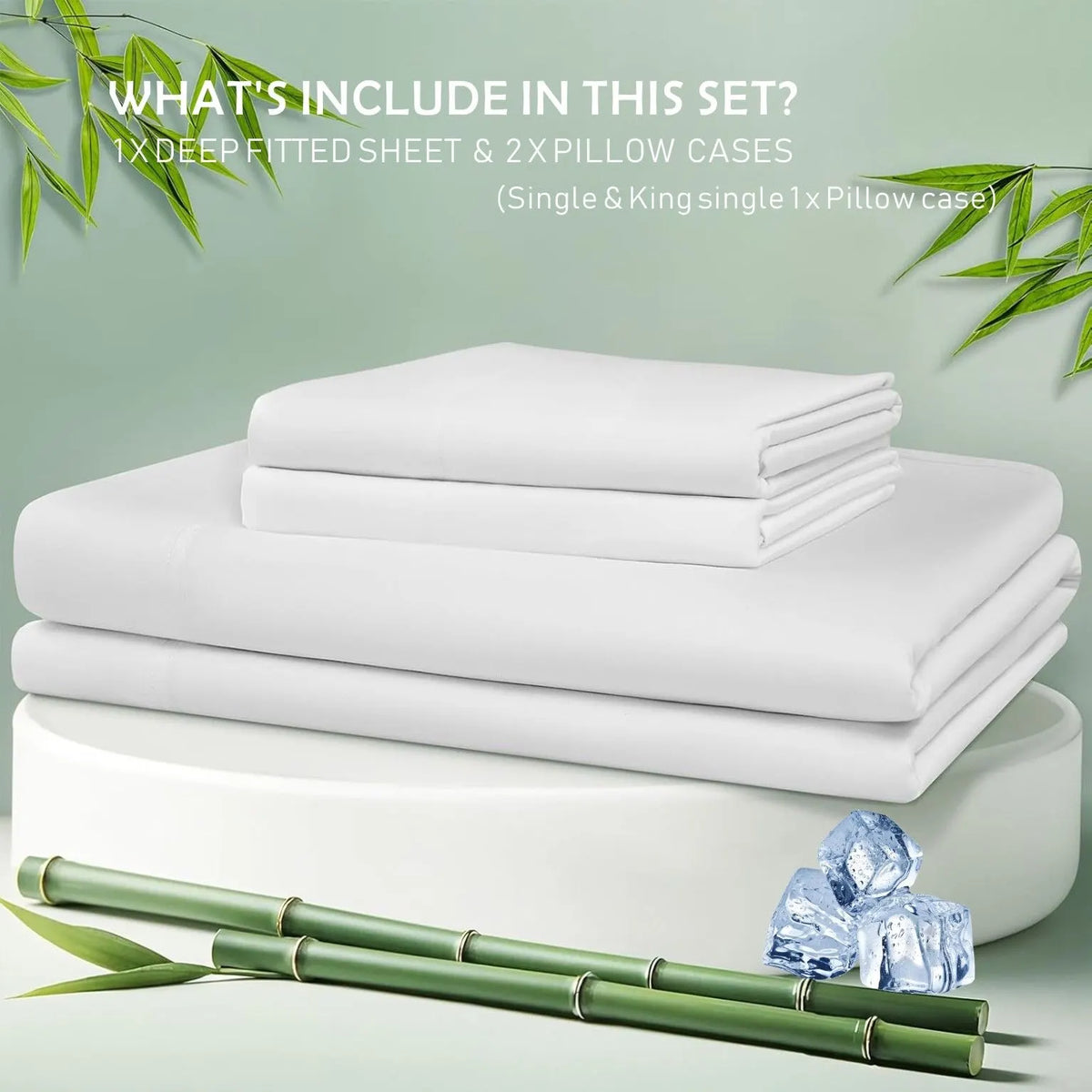 3 Piece Hotel Bamboo Cooling Fitted Sheet Set & Pillowcase -Ultra Soft 2000TC Breathable Fitted Bed Sheets Set with 37 Centimetre Deep Pocket-Cooling Sheets for Hot Sleepers(White,Queen) - Image 6