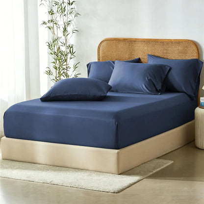 3 Piece Hotel Bamboo Cooling Fitted Sheet Set & Pillowcase -Ultra Soft 2000TC Breathable Fitted Bed Sheets Set with 37 Centimetre Deep Pocket-Cooling Sheets for Hot Sleepers(Navy,Queen)