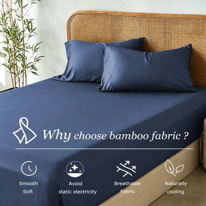 3 Piece Hotel Bamboo Cooling Fitted Sheet Set & Pillowcase -Ultra Soft 2000TC Breathable Fitted Bed Sheets Set with 37 Centimetre Deep Pocket-Cooling Sheets for Hot Sleepers(Navy,Queen) - Image 3