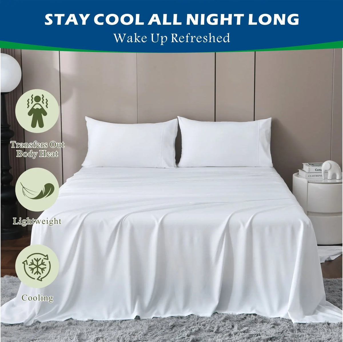 4 Piece Hotel Bamboo Cooling Sheet Set -Ultra Soft 2000TC Breathable Bed Sheets Set with 37 Centimetre Deep Pocket-Cooling Sheets for Hot Sleepers(White,Queen) - Image 7