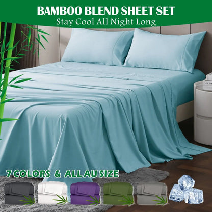 4 Piece Hotel Bamboo Cooling Sheet Set -Ultra Soft 2000TC Breathable Bed Sheets Set with 37 Centimetre Deep Pocket-Cooling Sheets for Hot Sleepers(Sky Blue,Queen)