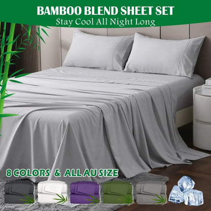 4 Piece Hotel Bamboo Cooling Sheet Set -Ultra Soft 2000TC Breathable Bed Sheets Set with 37 Centimetre Deep Pocket-Cooling Sheets for Hot Sleepers(Silver-gray,Queen)
