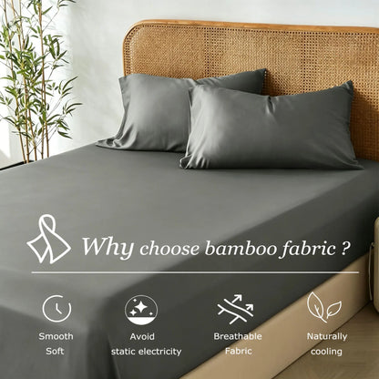 3 Piece Hotel Bamboo Cooling Fitted Sheet Set & Pillowcase -Ultra Soft 2000TC Breathable Fitted Bed Sheets Set with 37 Centimetre Deep Pocket-Cooling Sheets for Hot Sleepers(Grey,Super King) - Image 4