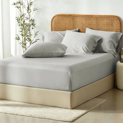 3 Piece Hotel Bamboo Cooling Fitted Sheet Set & Pillowcase -Ultra Soft 2000TC Breathable Fitted Bed Sheets Set with 37 Centimetre Deep Pocket-Cooling Sheets for Hot Sleepers(Silver-gray,Super King)
