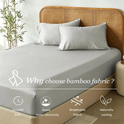 3 Piece Hotel Bamboo Cooling Fitted Sheet Set & Pillowcase -Ultra Soft 2000TC Breathable Fitted Bed Sheets Set with 37 Centimetre Deep Pocket-Cooling Sheets for Hot Sleepers(Silver-gray,Super King) - Image 2