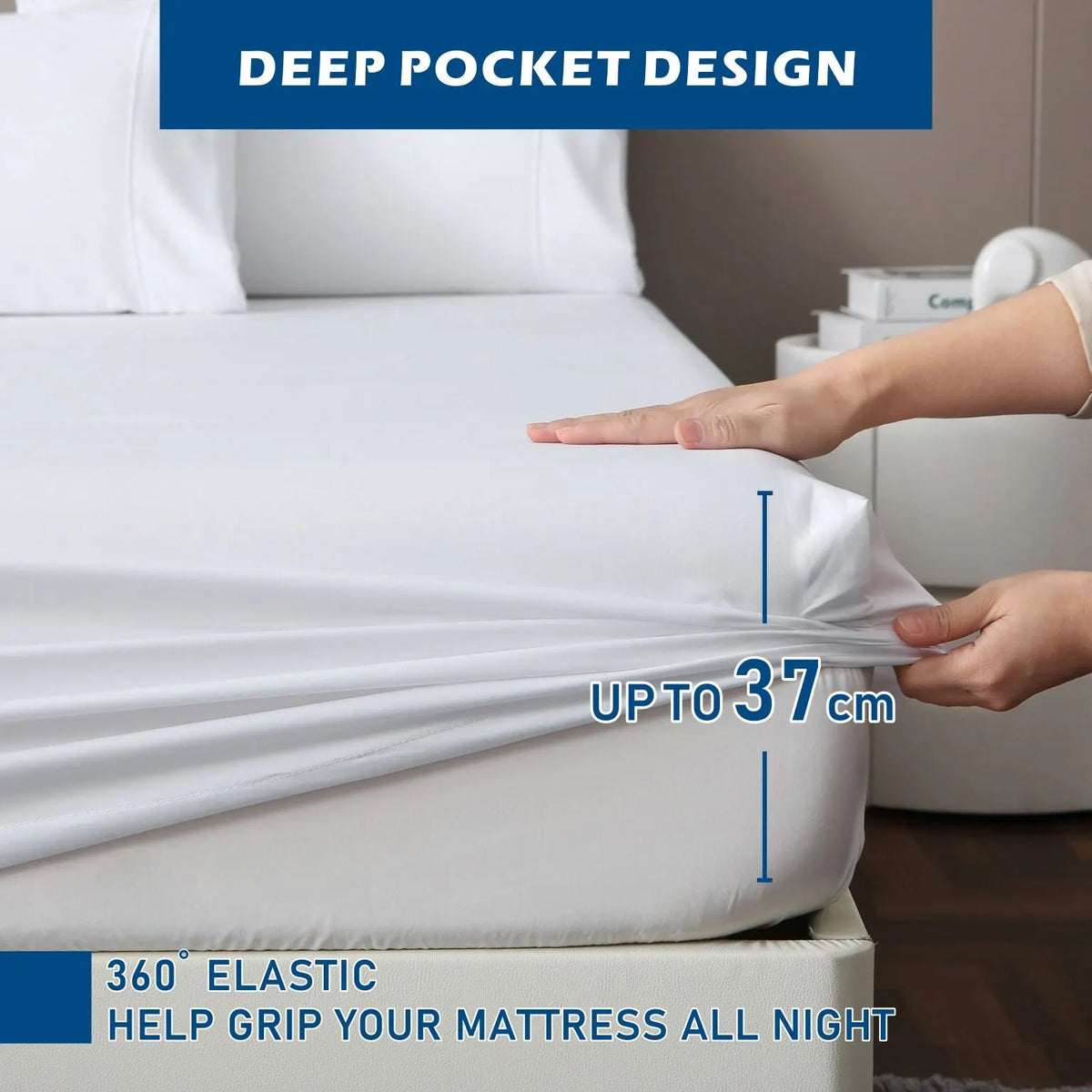 4 Piece Hotel Bamboo Cooling Sheet Set -Ultra Soft 2000TC Breathable Bed Sheets Set with 37 Centimetre Deep Pocket-Cooling Sheets for Hot Sleepers(White,Super King) - Image 4