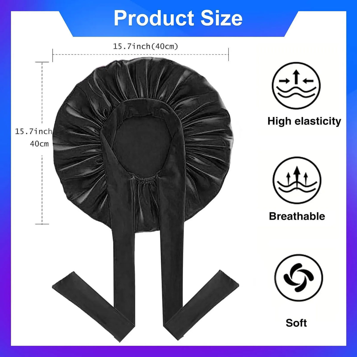 Silk Bonnet for Sleeping and Hooded Hair Dryer Attachment Set, Elastic Tie Band Sleep Bonnet for Women Curly Hair, Fast Drying Hair Dryer Diffuser Cap for Hair Care, Styling - Image 3