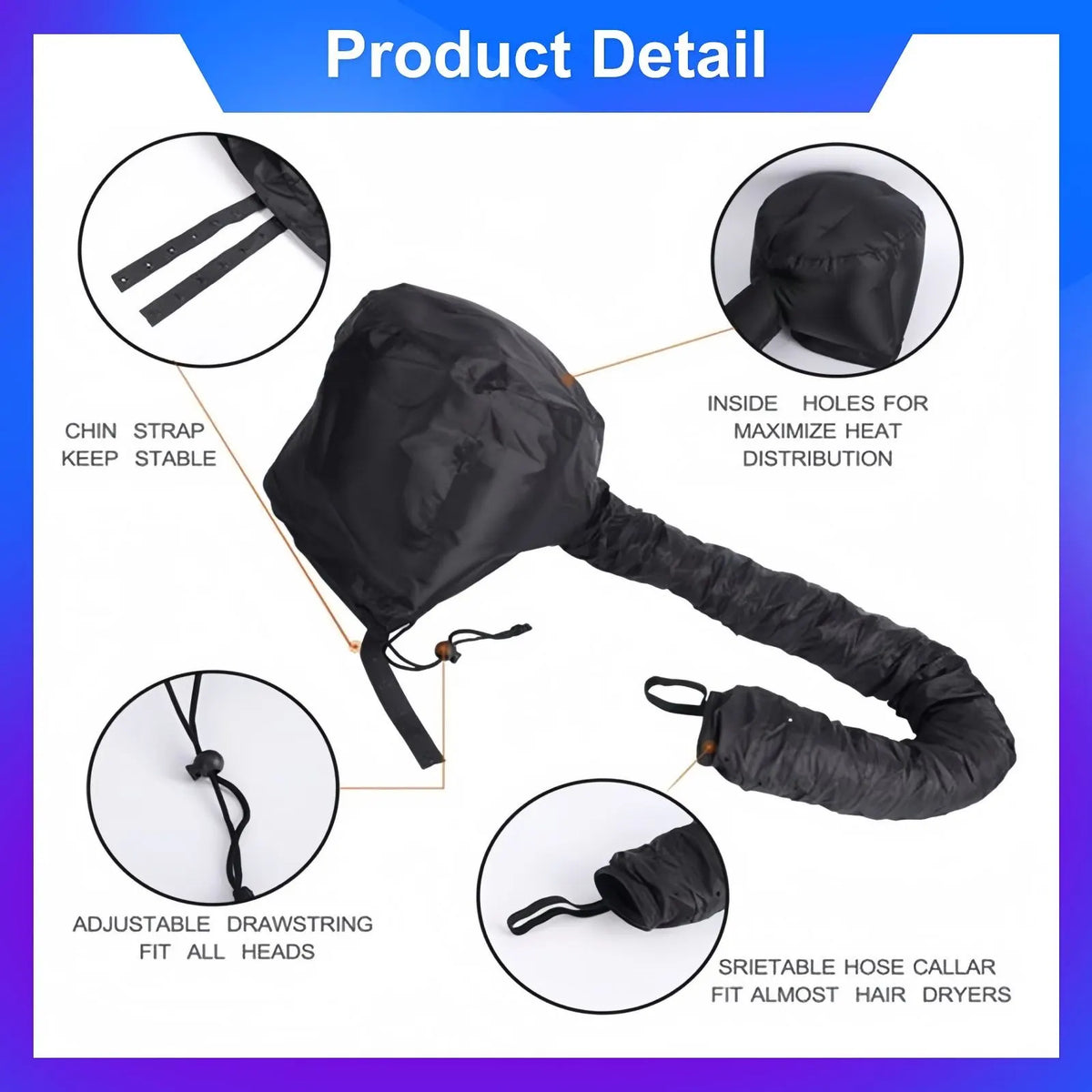 Silk Bonnet for Sleeping and Hooded Hair Dryer Attachment Set, Elastic Tie Band Sleep Bonnet for Women Curly Hair, Fast Drying Hair Dryer Diffuser Cap for Hair Care, Styling - Image 4