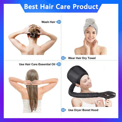 Silk Bonnet for Sleeping and Hooded Hair Dryer Attachment Set, Elastic Tie Band Sleep Bonnet for Women Curly Hair, Fast Drying Hair Dryer Diffuser Cap for Hair Care, Styling - Image 6