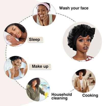 Silk Bonnet for Sleeping and Hooded Hair Dryer Attachment Set, Elastic Tie Band Sleep Bonnet for Women Curly Hair, Fast Drying Hair Dryer Diffuser Cap for Hair Care, Styling - Image 8
