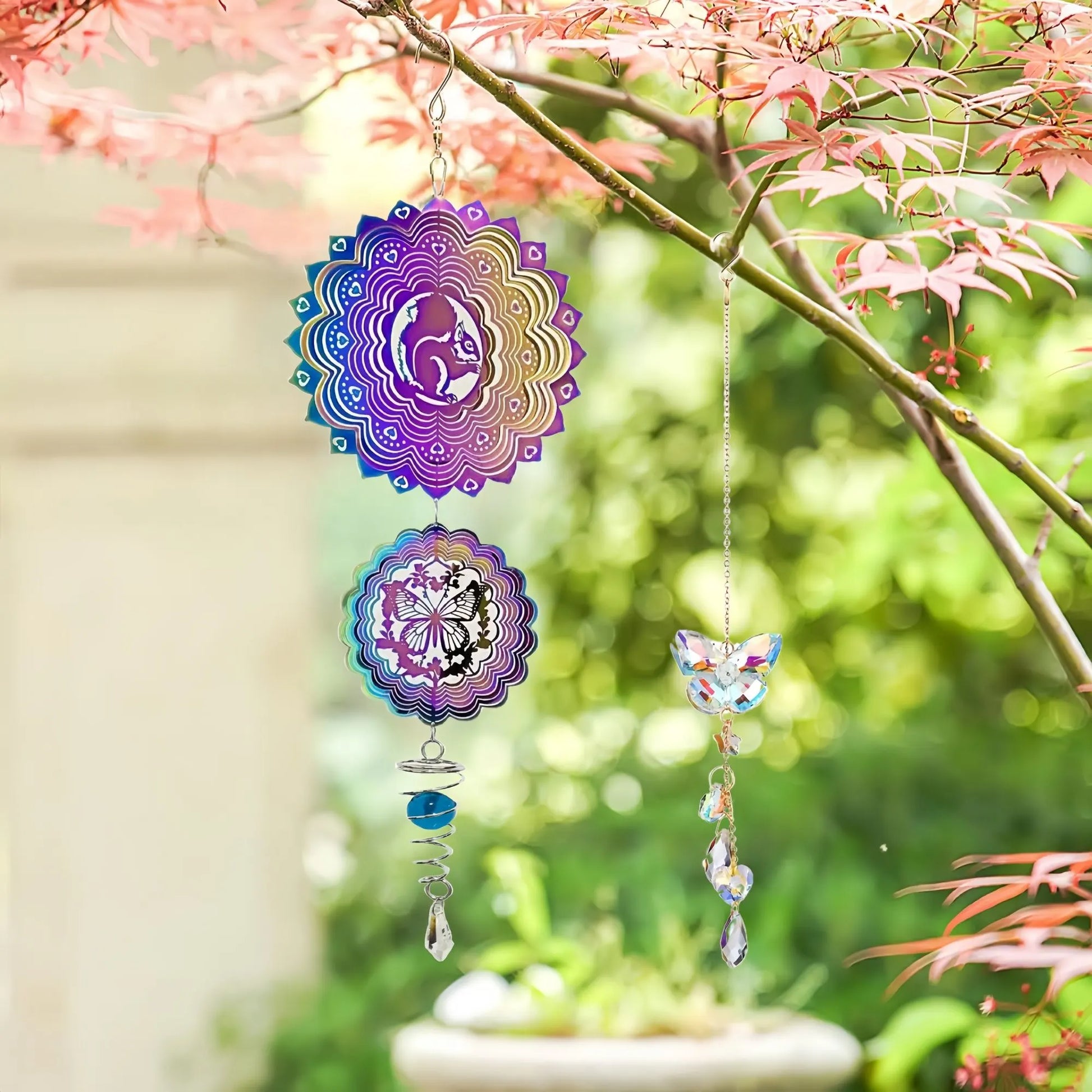 3D Stainless Steel Wind Spinner with Spiral Tail & Butterfly Crystal Sun Catcher, Hanging Metal Wind Chimes for Women Gift, Indoor/Outdoor Decor, Yard Art Decorations - Image 3