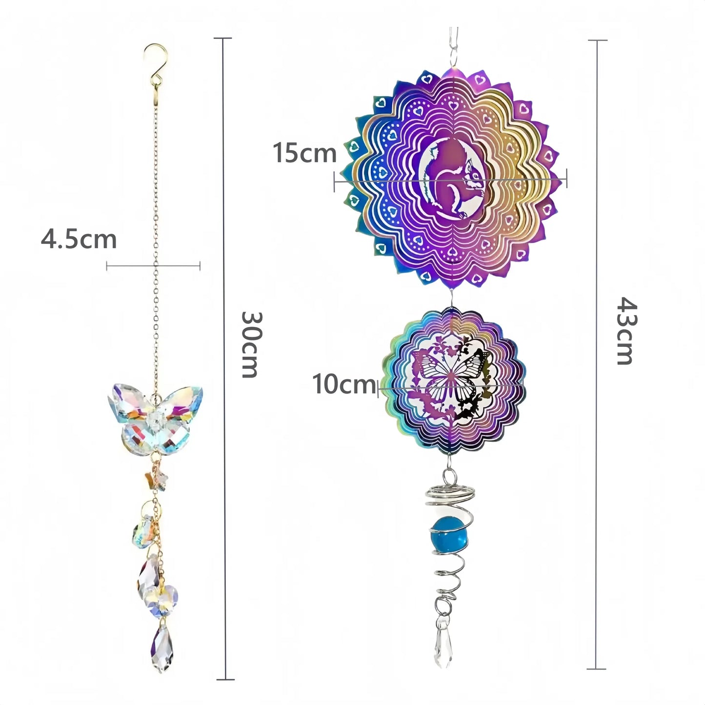 3D Stainless Steel Wind Spinner with Spiral Tail & Butterfly Crystal Sun Catcher, Hanging Metal Wind Chimes for Women Gift, Indoor/Outdoor Decor, Yard Art Decorations - Image 5