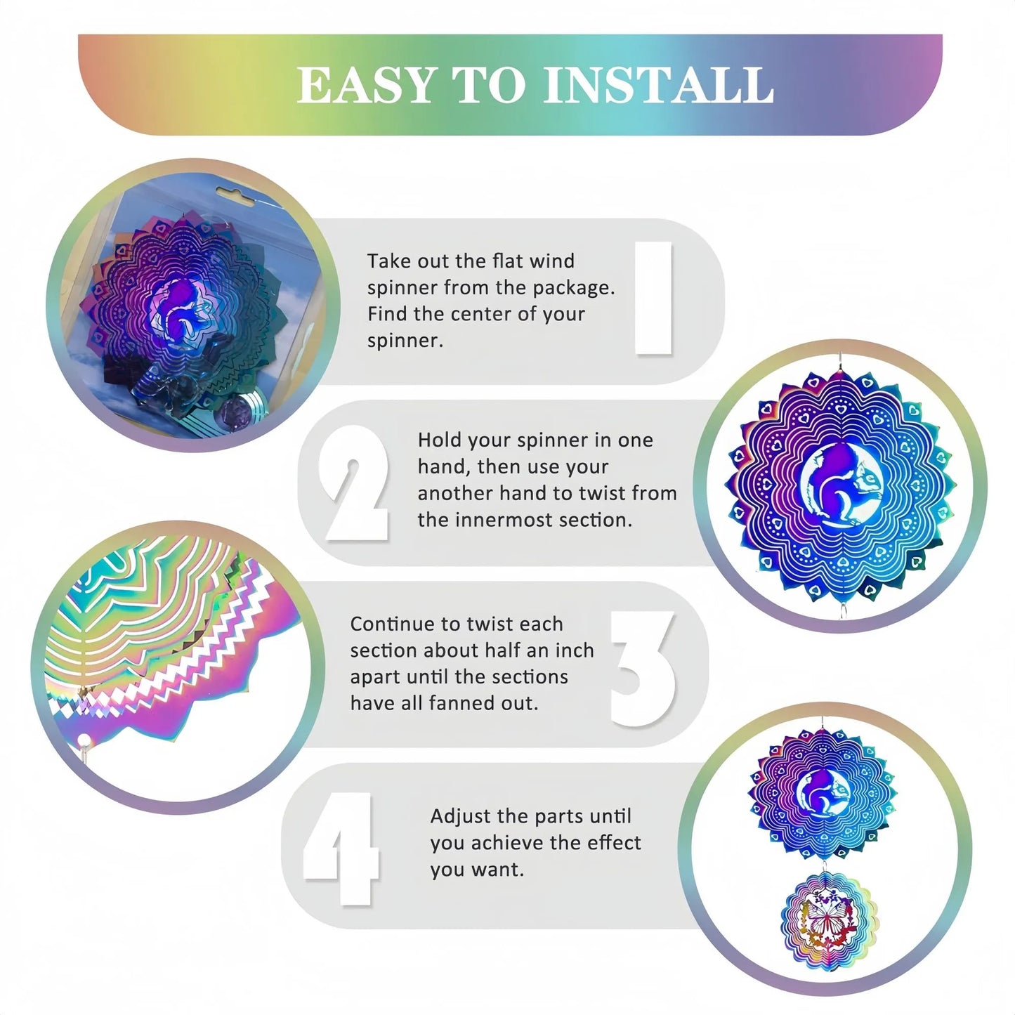 3D Stainless Steel Wind Spinner with Spiral Tail & Butterfly Crystal Sun Catcher, Hanging Metal Wind Chimes for Women Gift, Indoor/Outdoor Decor, Yard Art Decorations - Image 6