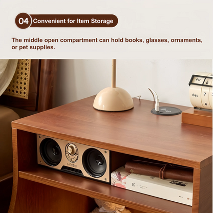 Bedside Table with Wireless Charging Station,LED Nightstand with Open Storage Drawers for Small Cats and Dogs Bed, Cozy Home for Living Room, Bedroom, Office, Sofa Side - Image 7