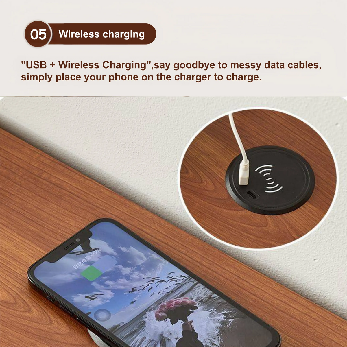 Bedside Table with Wireless Charging Station,LED Nightstand with Open Storage Drawers for Small Cats and Dogs Bed, Cozy Home for Living Room, Bedroom, Office, Sofa Side - Image 8