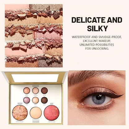 3pcs Baking Makeup Palette-Includes Brush, Facial Powder, Powder Blusher Eye Shadow, Multi-Product Palette for Eyelid Brightening & Face Contouring, for Daily Use or Dating - Image 3