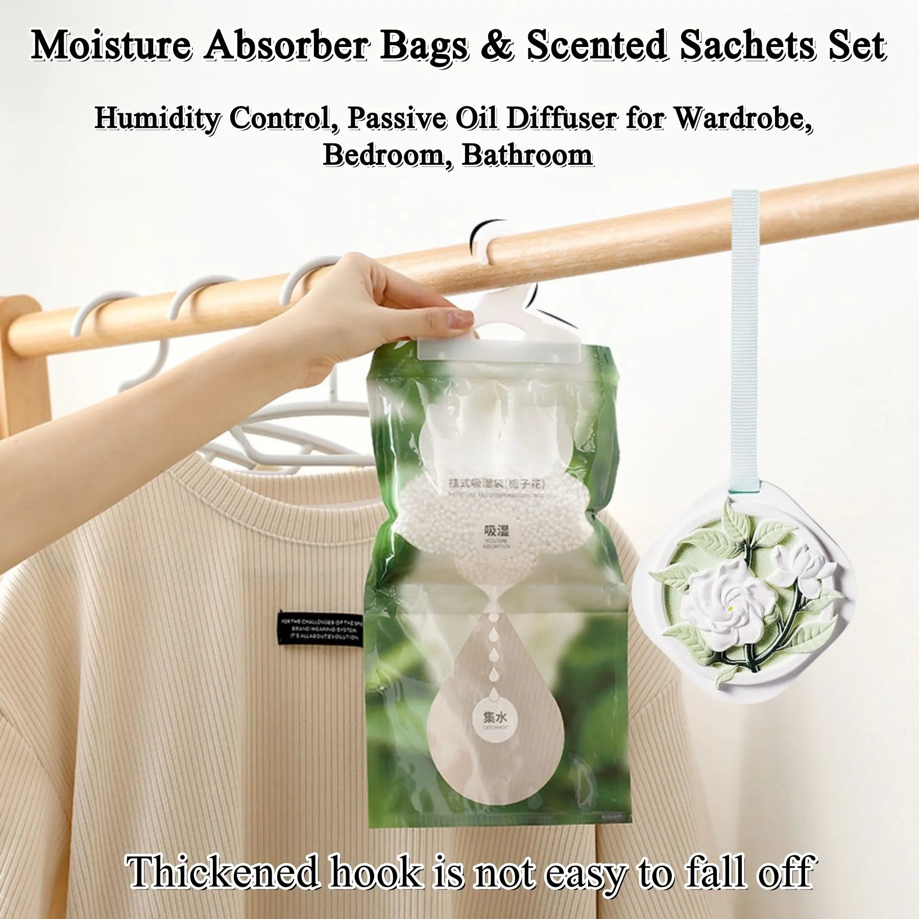 Moisture Absorber Bags & Scented Wardrobe Fresheners (9-Pack), Gardenia Scented Dehumidifier & Hanging Closet Sachets for Dampness & Odor Removal in Wardrobes, Cars & Bathrooms - Image 2