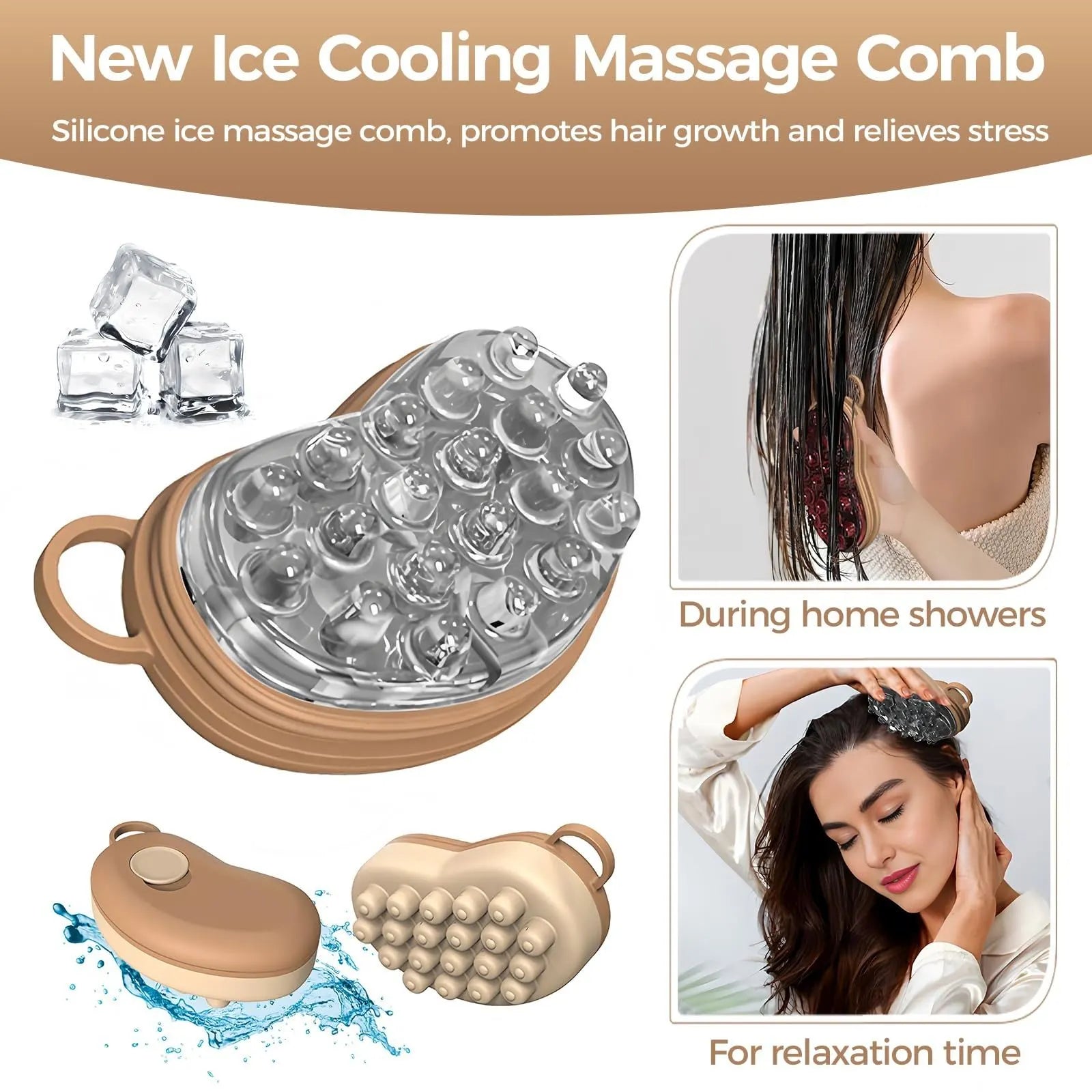 Ice Compress Scalp Massager Brush, Cold Therapy Head Massager for Migraine Relief & Hair Care, Reusable Promotes Hair Growth & Scalp Care Massage Tool - Image 3