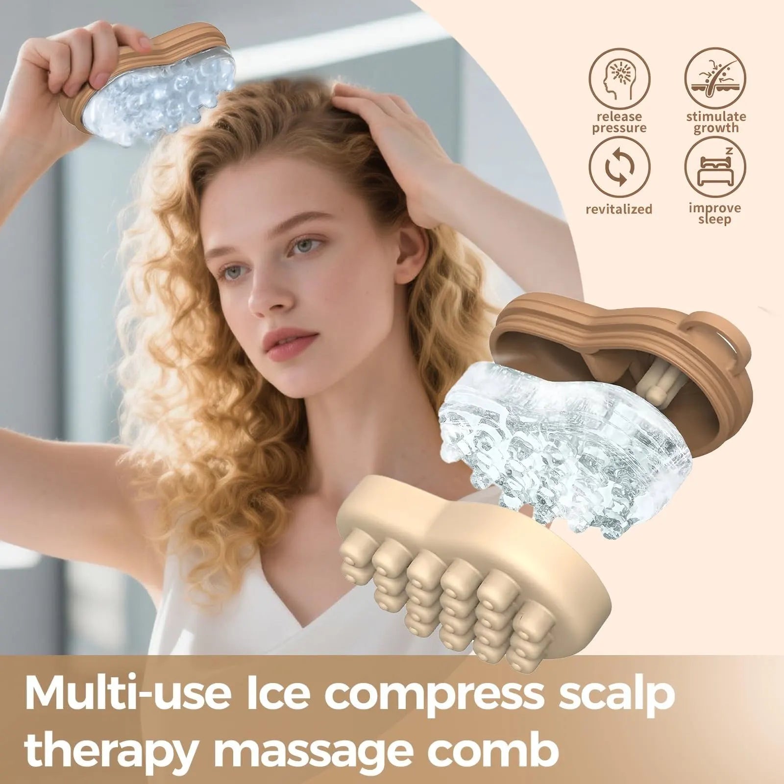Ice Compress Scalp Massager Brush, Cold Therapy Head Massager for Migraine Relief & Hair Care, Reusable Promotes Hair Growth & Scalp Care Massage Tool - Image 4