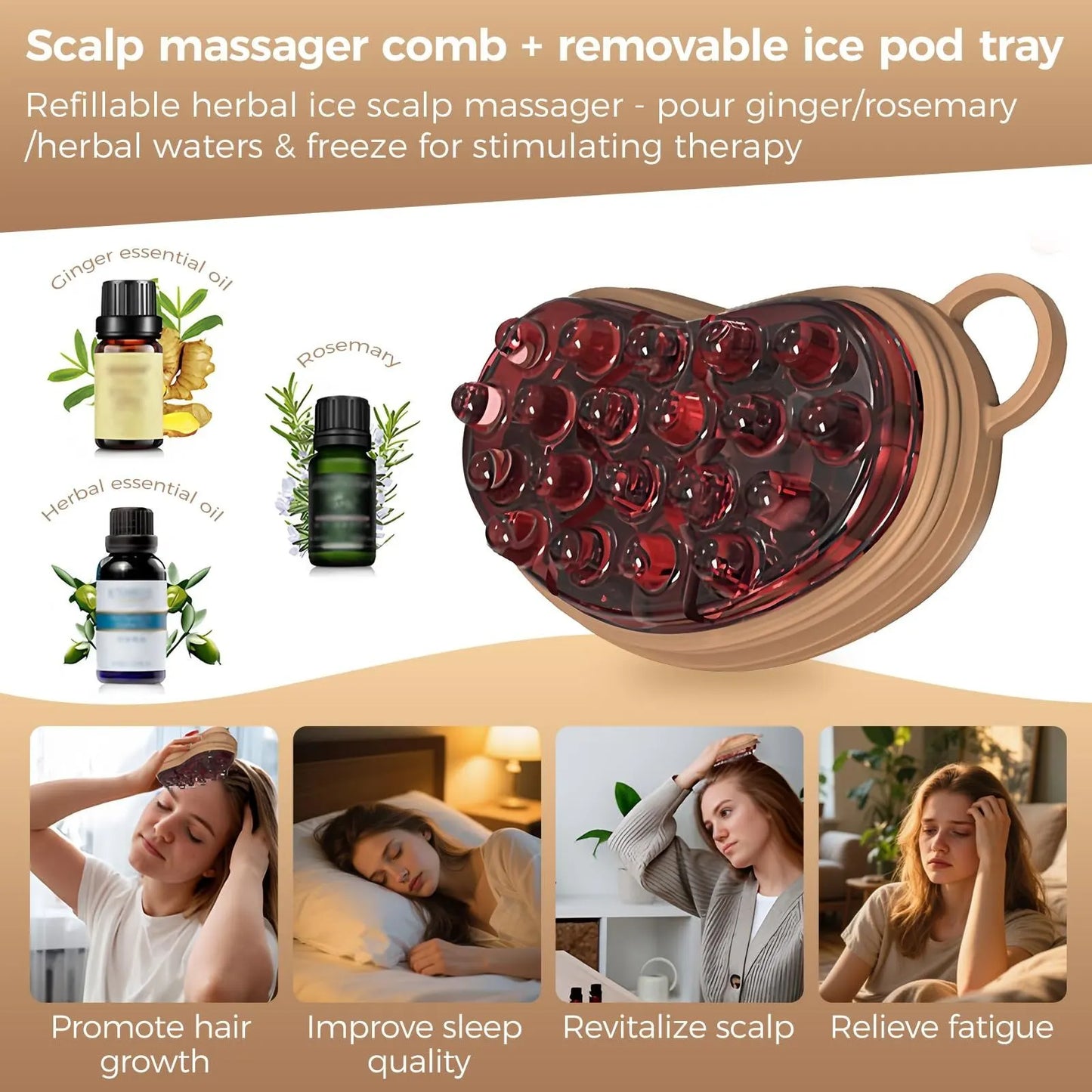 Ice Compress Scalp Massager Brush, Cold Therapy Head Massager for Migraine Relief & Hair Care, Reusable Promotes Hair Growth & Scalp Care Massage Tool - Image 6