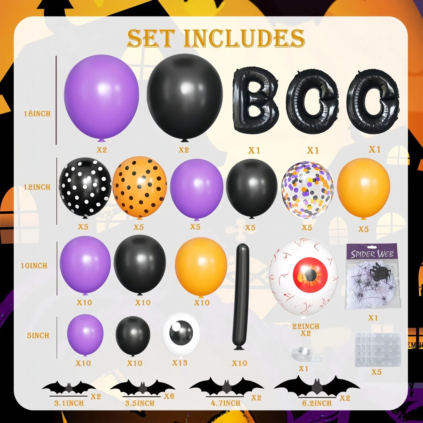 Halloween Decoration Set – Light-Up Pumpkin Lamp,128 Pcs Halloween Party Balloon Garland Arch Kit & Hand Pump for Indoor Outdoor Halloween Porch,Fireplace Funny Decor - Image 5