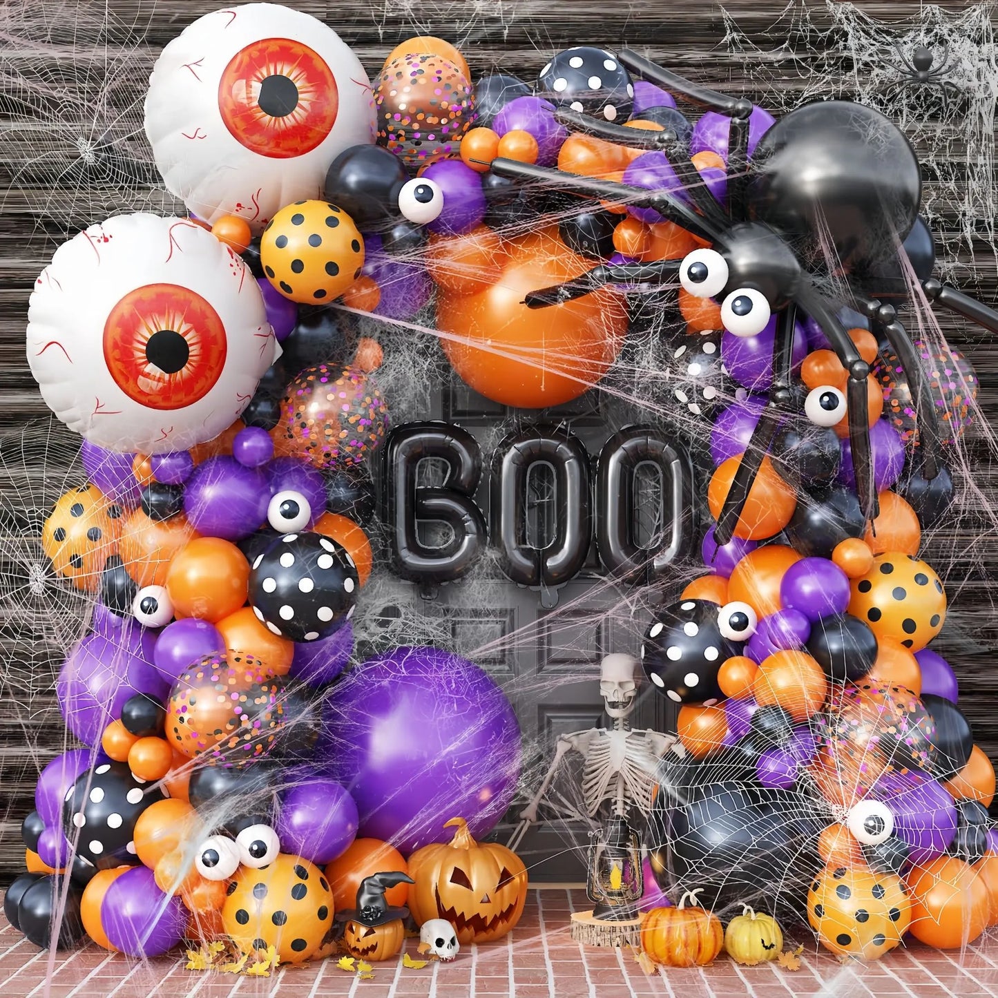 Halloween Decoration Set – Light-Up Pumpkin Lamp,128 Pcs Halloween Party Balloon Garland Arch Kit & Hand Pump for Indoor Outdoor Halloween Porch,Fireplace Funny Decor - Image 7