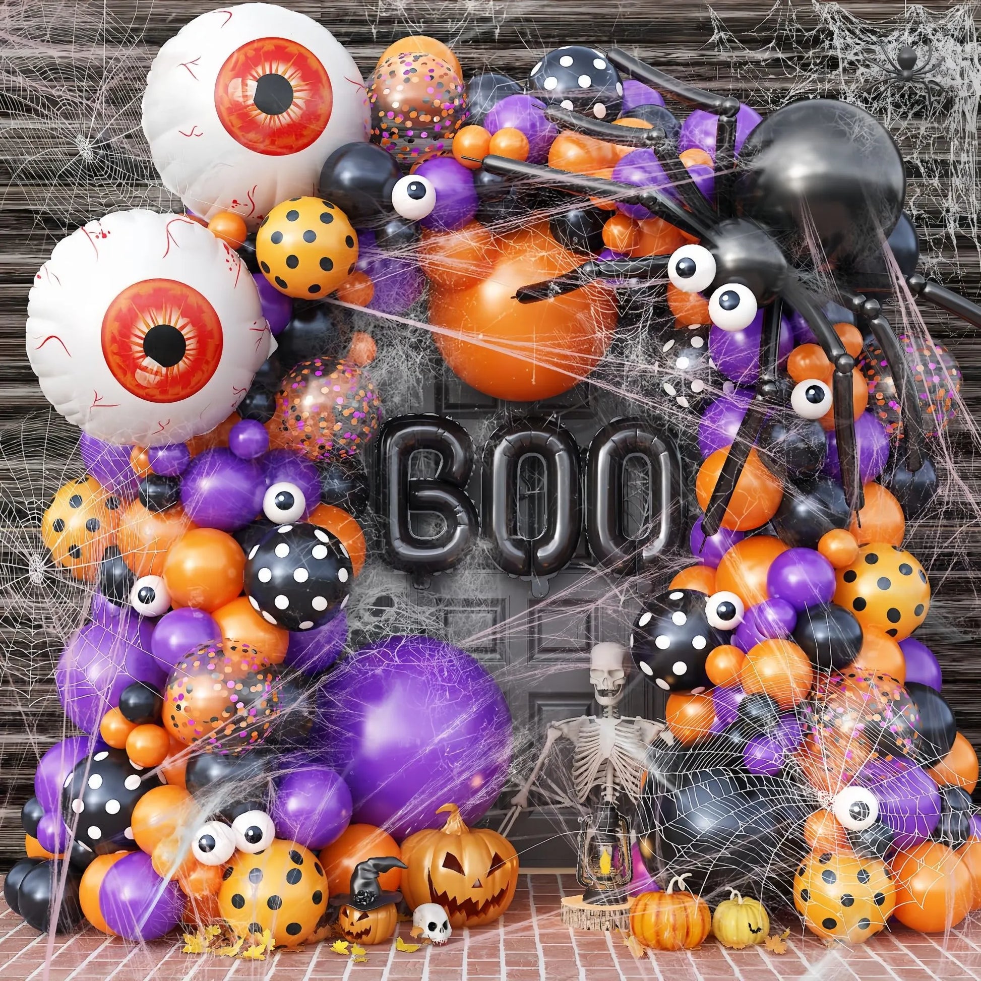 Halloween Decoration Set – Light-Up Pumpkin Lamp,128 Pcs Halloween Party Balloon Garland Arch Kit & Hand Pump for Indoor Outdoor Halloween Porch,Fireplace Funny Decor - Image 7
