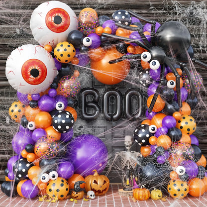 Halloween Decoration Set – Light-Up Pumpkin Lamp,128 Pcs Halloween Party Balloon Garland Arch Kit & Hand Pump for Indoor Outdoor Halloween Porch,Fireplace Funny Decor - Image 7