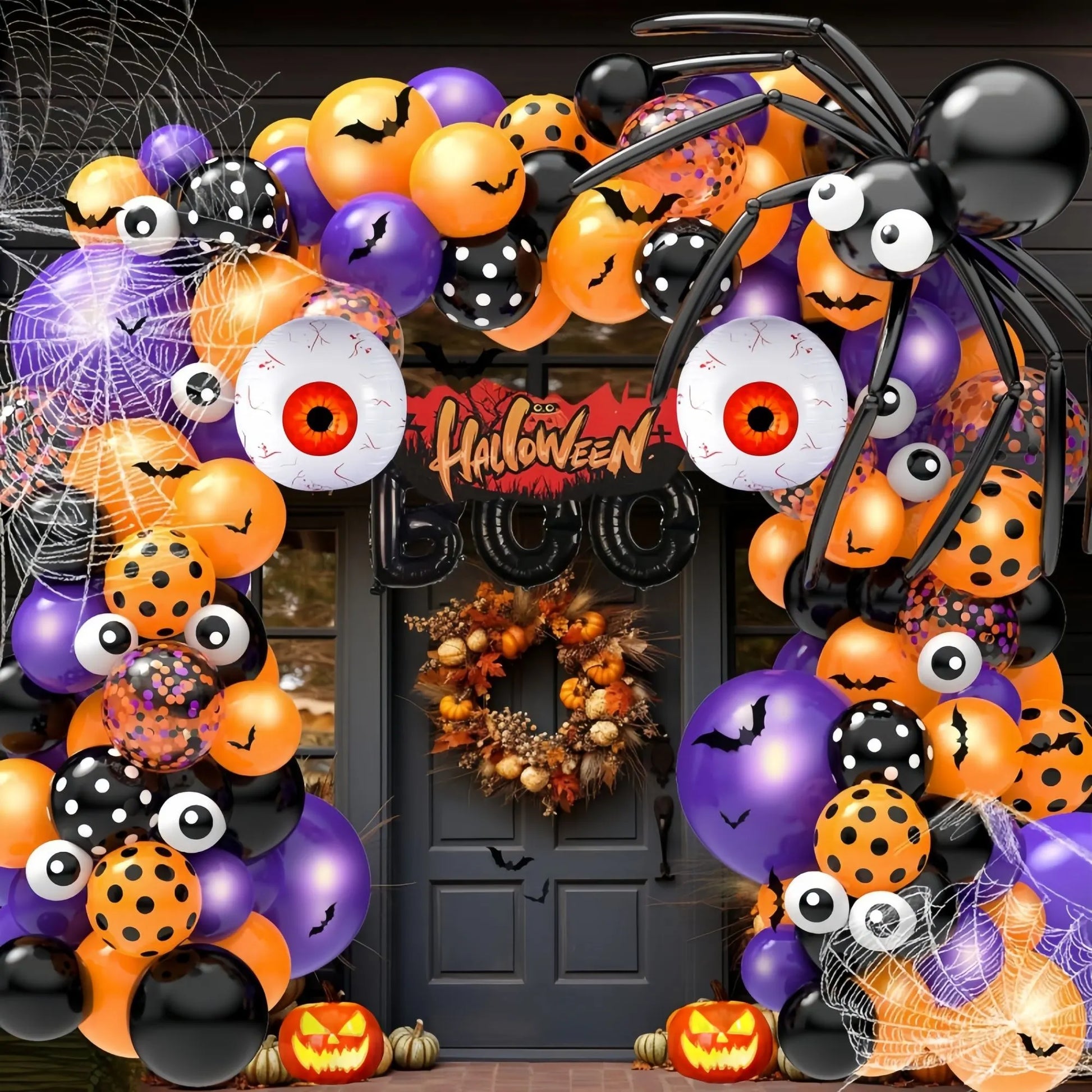 Halloween Decoration Set – Light-Up Pumpkin Lamp,128 Pcs Halloween Party Balloon Garland Arch Kit & Hand Pump for Indoor Outdoor Halloween Porch,Fireplace Funny Decor - Image 8