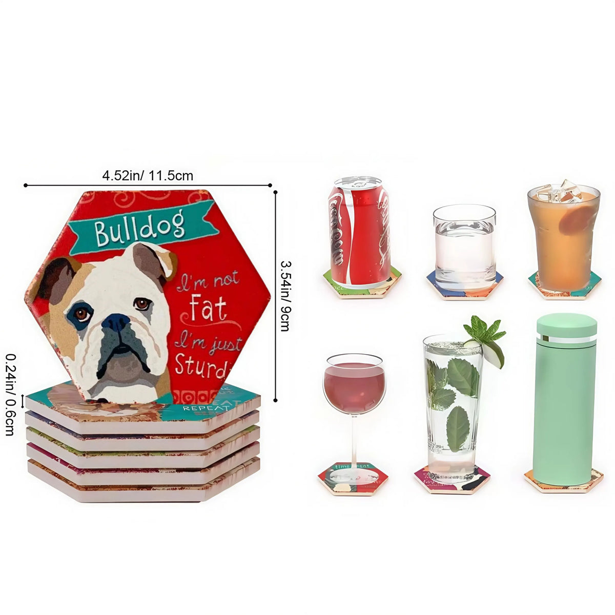 Drink Coasters Set of 6 with Holder,Cute Dog Absorbent Ceramic Coasters with Cork Base,Flexible Durable Non-Slip Hot,Tabletop Protection Mat for Table,Office,Desk,Bar,Gift - Image 3