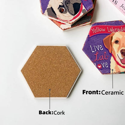 Drink Coasters Set of 6 with Holder,Cute Dog Absorbent Ceramic Coasters with Cork Base,Flexible Durable Non-Slip Hot,Tabletop Protection Mat for Table,Office,Desk,Bar,Gift - Image 4