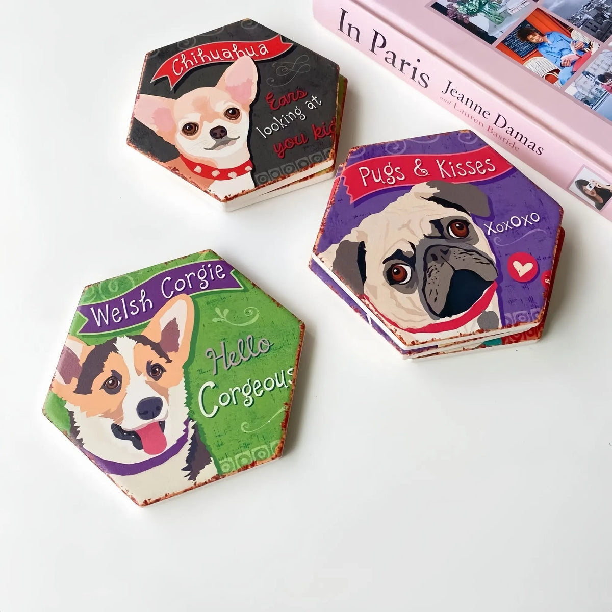 Drink Coasters Set of 6 with Holder,Cute Dog Absorbent Ceramic Coasters with Cork Base,Flexible Durable Non-Slip Hot,Tabletop Protection Mat for Table,Office,Desk,Bar,Gift - Image 5
