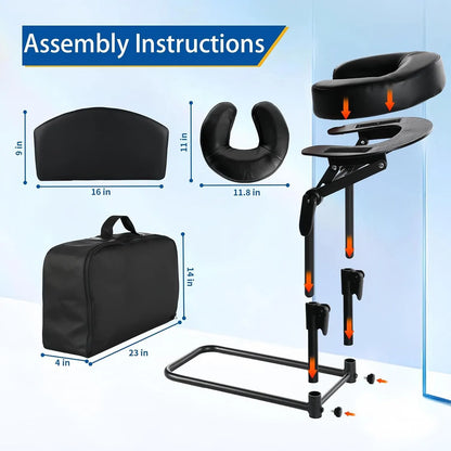 Head Rest for Mattress Home Massage Kit with Storage Bag Adjustable Height Face Down Pillow Multi Function Comfortable for Home Massage, Beauty Bed & Post-Surgery Recovery (Black) - Image 2