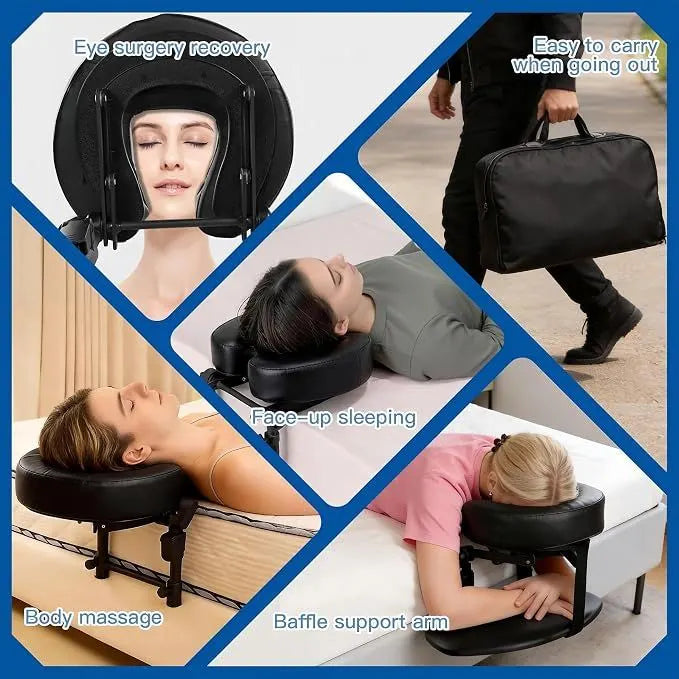 Head Rest for Mattress Home Massage Kit with Storage Bag Adjustable Height Face Down Pillow Multi Function Comfortable for Home Massage, Beauty Bed & Post-Surgery Recovery (Black) - Image 7