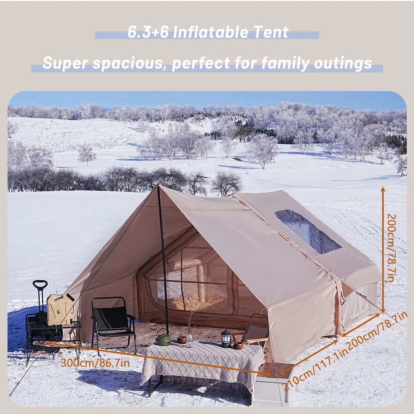 Inflatable Camping Tent with Canopy, Easy Setup Large 4-6 Person Family Waterproof Air Tent, Heavy Duty Cabin Glamping Hiking Blow up Tent with Awning Extension Porch & Air Pump -Khaki - Image 2