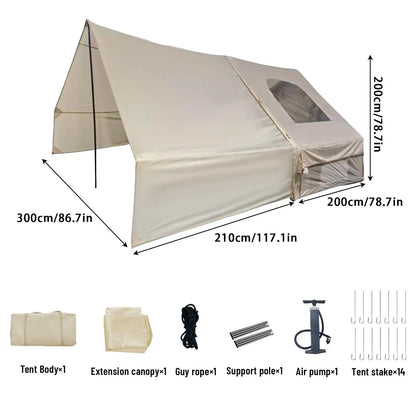 Inflatable Camping Tent with Canopy, Easy Setup Large 4-6 Person Family Waterproof Air Tent, Heavy Duty Cabin Glamping Hiking Blow up Tent with Awning Extension Porch & Air Pump -Khaki - Image 8