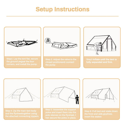 Dark Green Inflatable Camping Tent with Canopy, Large 4-6 Person, Waterproof, Heavy Duty Cabin Glamping Hiking Blow Up Tent with Awning Extension Porch and Air Pump - Image 2
