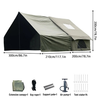 Dark Green Inflatable Camping Tent with Canopy, Large 4-6 Person, Waterproof, Heavy Duty Cabin Glamping Hiking Blow Up Tent with Awning Extension Porch and Air Pump - Image 3