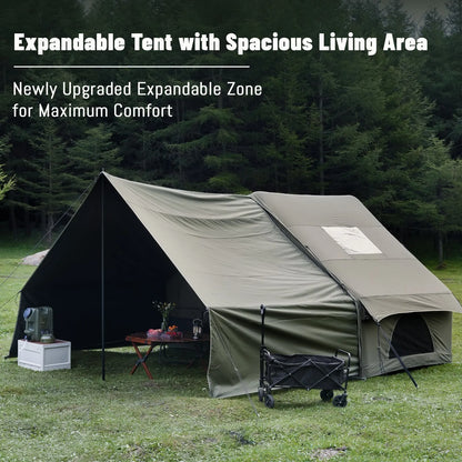 Dark Green Inflatable Camping Tent with Canopy, Large 4-6 Person, Waterproof, Heavy Duty Cabin Glamping Hiking Blow Up Tent with Awning Extension Porch and Air Pump - Image 4
