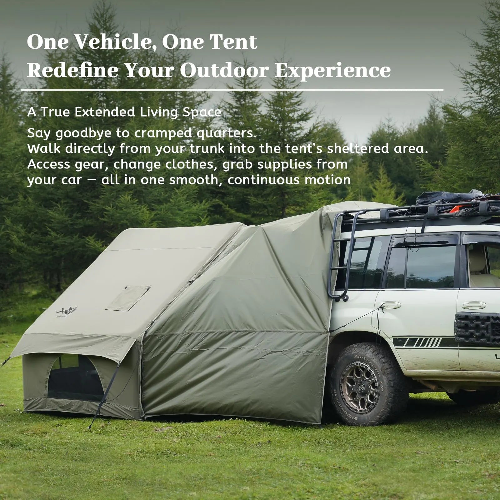 Dark Green Inflatable Camping Tent with Canopy, Large 4-6 Person, Waterproof, Heavy Duty Cabin Glamping Hiking Blow Up Tent with Awning Extension Porch and Air Pump - Image 5